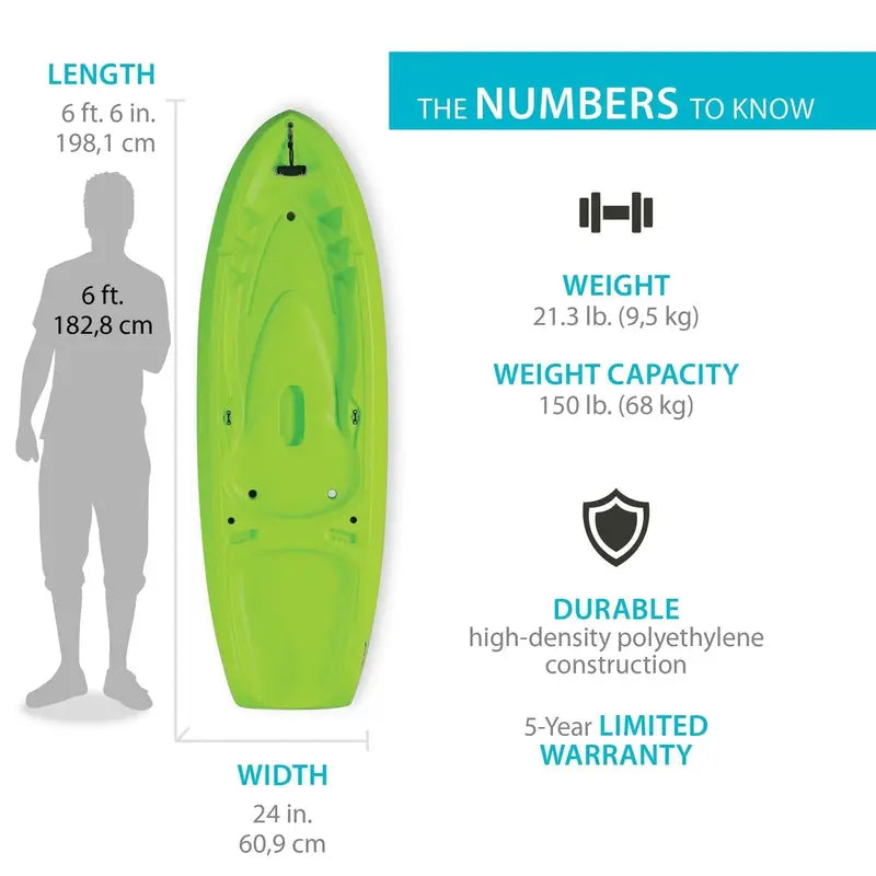 Lifetime Recruit 6.5-Foot Youth Sit-On-Top Kayak  Lime Green, Lightweight & Stable (Model 90765)