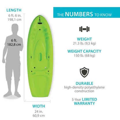 Lifetime Recruit 6.5-Foot Youth Sit-On-Top Kayak  Lime Green, Lightweight & Stable (Model 90765)