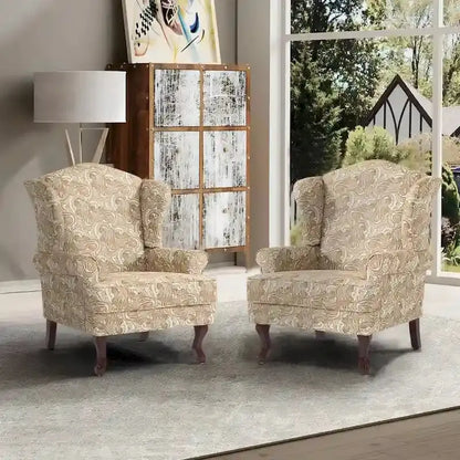 Classic Wingback Accent Chair Duo  Traditional Upholstered Armchairs for Living Spaces