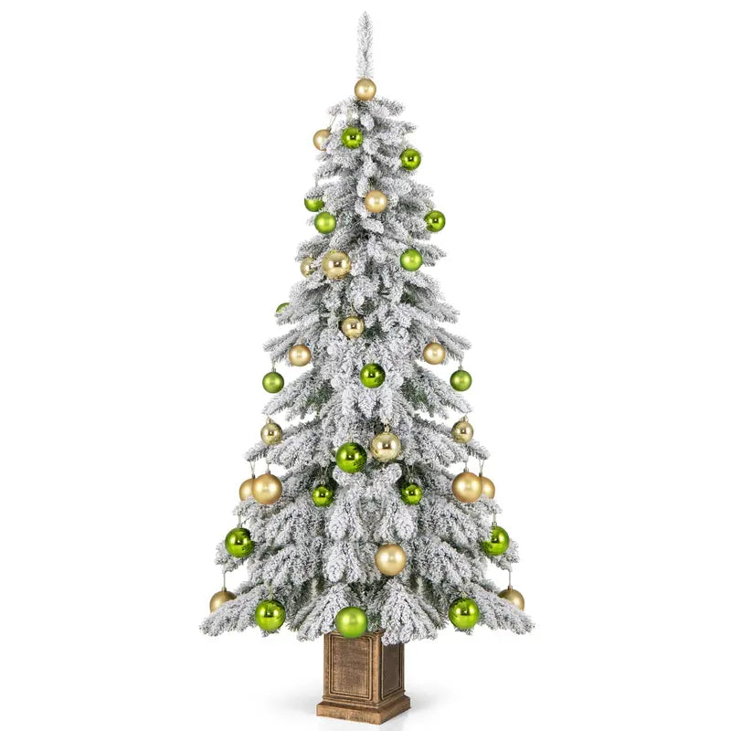 6-Foot Hinged Snow-Flocked Christmas Tree with 48 Ornaments and Potted Base