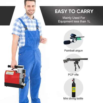 CS2 Portable PCP Air Compressor  4500 PSI Oil-Free Unit with Dual Power Input (12V DC / 110V AC) & Moisture-Oil Separator