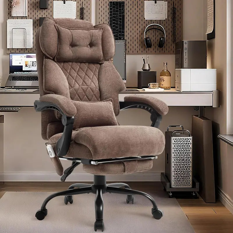 Heavy-Duty Leather Office Chair with Footrest  Supports Up to 500 lbs