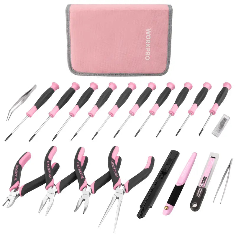 WORKPRO 33-Piece Precision Repair Tool Kit with Pliers  Pink Ribbon Edition
