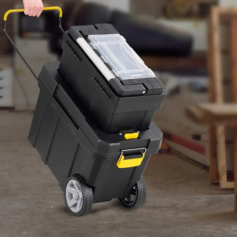 2-in-1 Rolling Tool Box  Modular Plastic Organizer with Casters & Multi-Compartment Storage