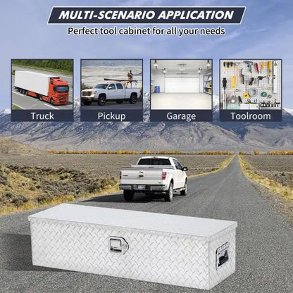 48″ Diamond-Plate Aluminum Truck Bed Toolbox with Internal Shelf  Silver Finish