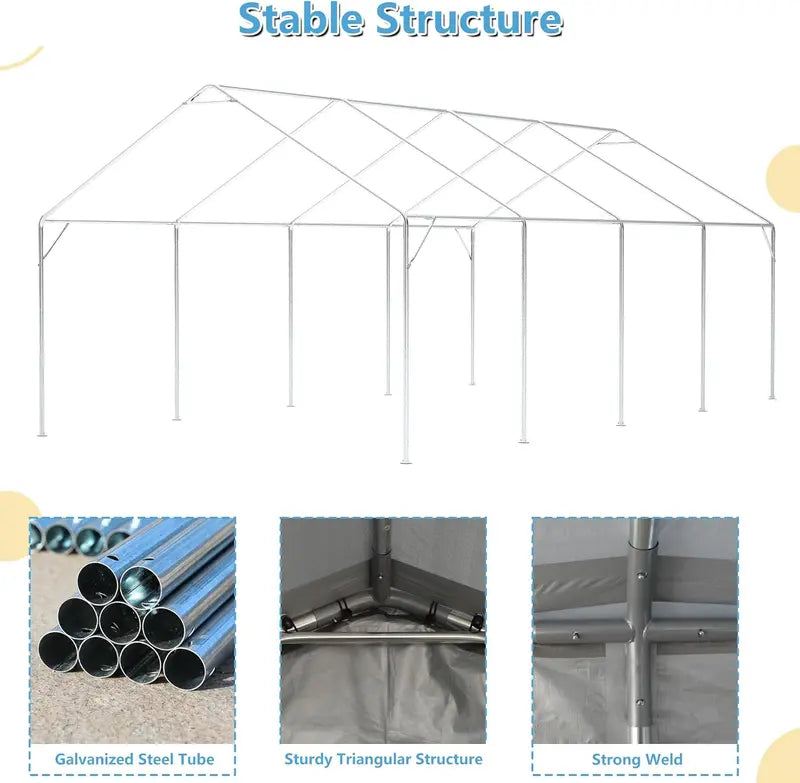 Thanaddo Reinforced Carport with Roll-Up Side Panels and Ventilated Windows