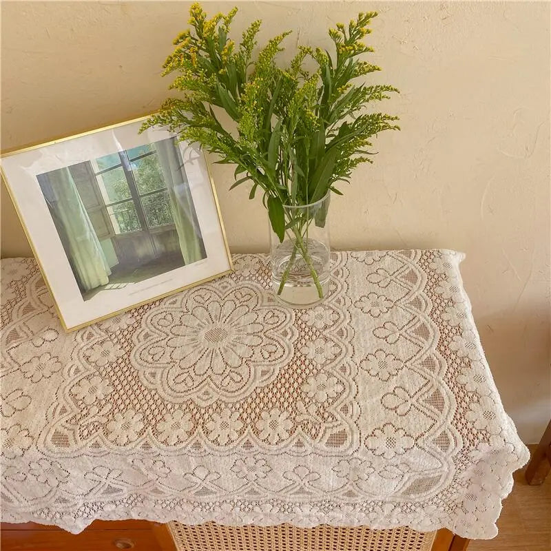 Minimalist Korean Sweet-Style Lace Table Cover for Round and Rectangular Tables