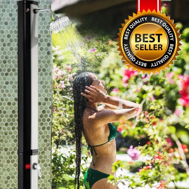 Freestanding Solar-Powered Outdoor Shower: 7.2-Foot Tall with Foot Rinse Feature