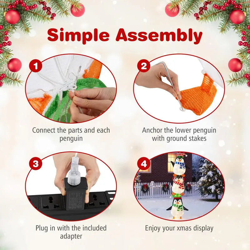 Lighted Penguin Holiday Decor  Charming Animated Figures with Warm White LEDs & Festive Hats