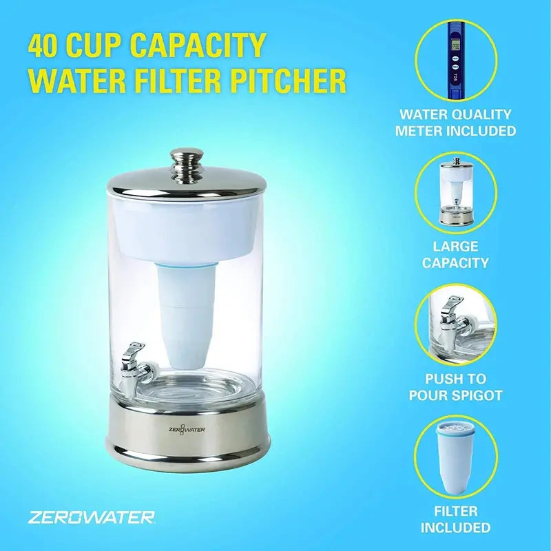 BPA-Free 40-Cup Glass Water Dispenser with NSF Certification and Included Water Quality Meter