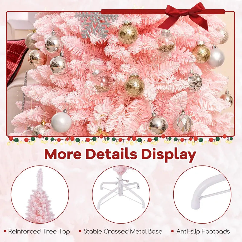 6 ft Pink Slim Pencil Christmas Tree  Unlit Skinny Artificial Xmas Tree with 460 Branch Tips