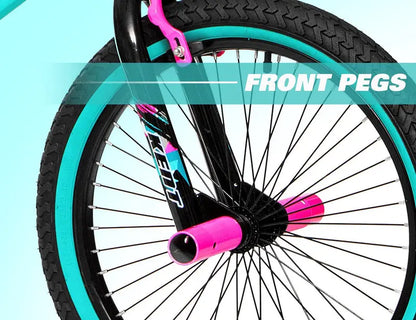 Kent Bicycles 20″ Girl‘s Tempest Bike, Black/Aqua, Single Speed, Steel Frame, Hand Brakes