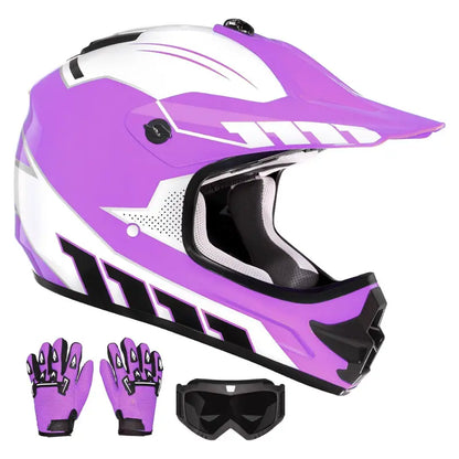 Youth Full-Face Dirt Bike Helmet Kit with Goggles and Riding Gloves