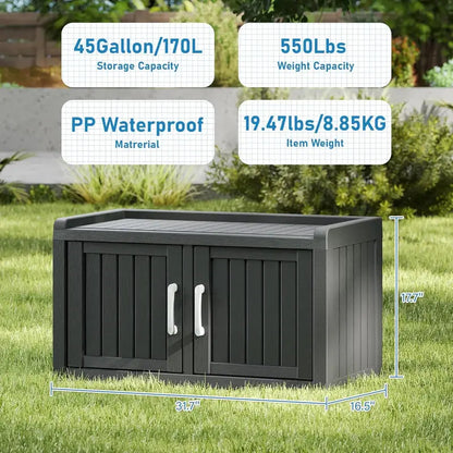 Kamaboko Waterproof Shoe Storage Cabinet  UV-Resistant Outdoor/Indoor Entryway Bench with Dual Barn Doors
