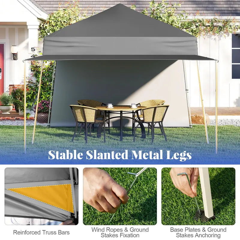 9.2′ x 14′ Pop-Up Canopy Tent  UPF50+ Outdoor Shelter with Two Sidewalls & Adjustable Slant Legs