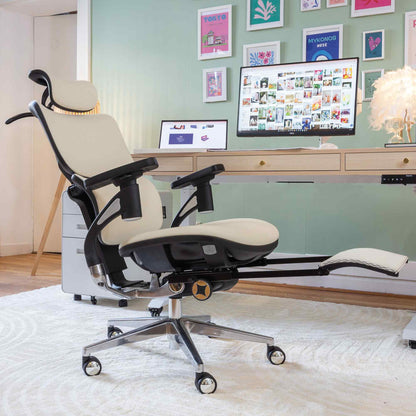 Chaise ergonomique de bureau - TERRANA PREMIUM Blanche en cuir reconstitué