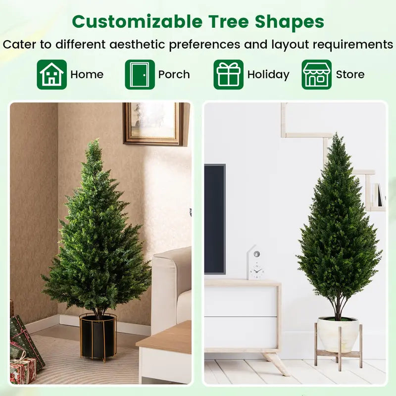 Set of Two 4-Foot Artificial Cedar Topiaries ¡ª Weather-Resistant Outdoor Potted Shrubs
