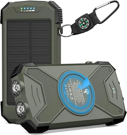 Compact 10000mAh Solar Power Bank with 20W Wireless Charging Support