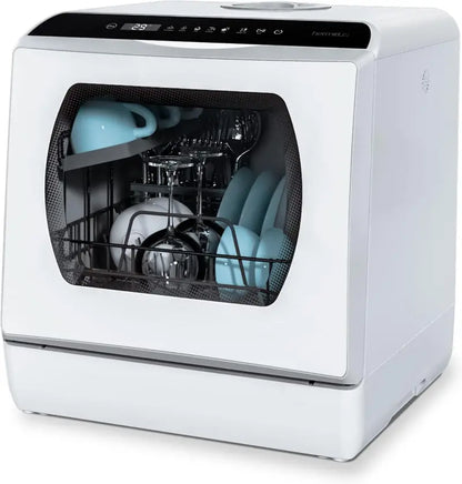 Compact Countertop Dishwasher with 5-Liter Water Tank and 5 Wash Cycles for Glass-Door Kitchens