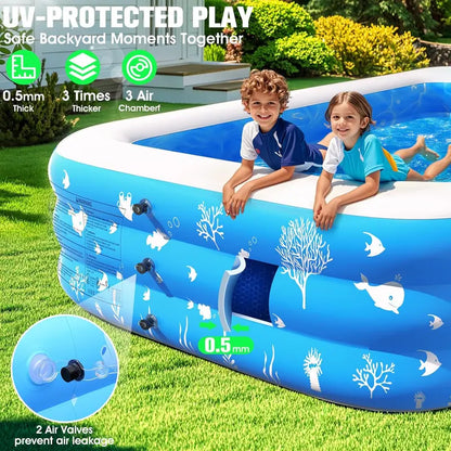 Lighted Family Inflatable Pool  Extra-Large with Integrated Seats & Waterproof LED Lighting