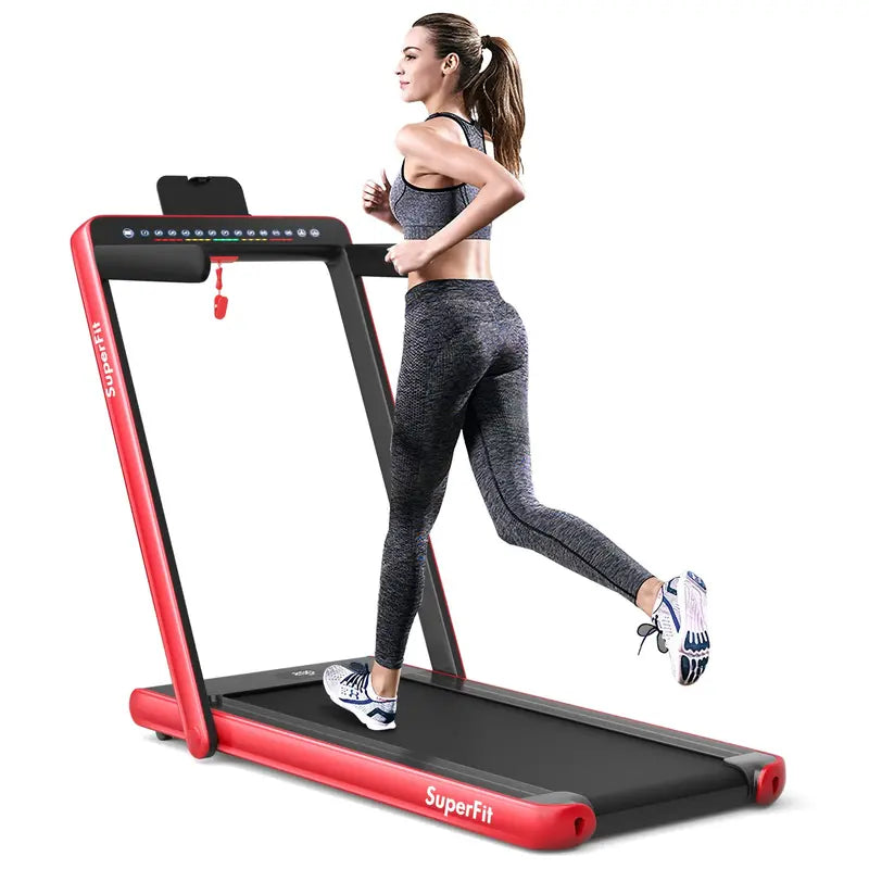 Dual-Display Under-Desk Folding Treadmill  2.25HP Superfit Compact Exercise Pad