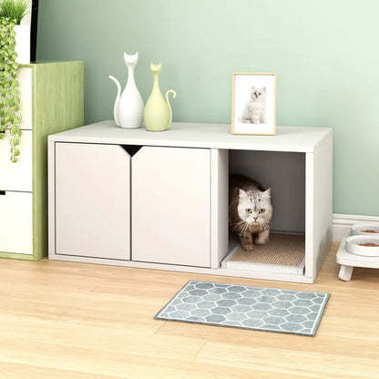Way Basics Eco Cat Litter Box Enclosure Modern Cat Furniture, White