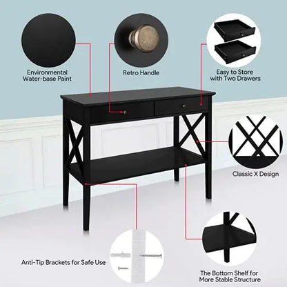 ChooChoo Console Table with Drawers, Narrow Wood Accent Sofa Table Entryway Table