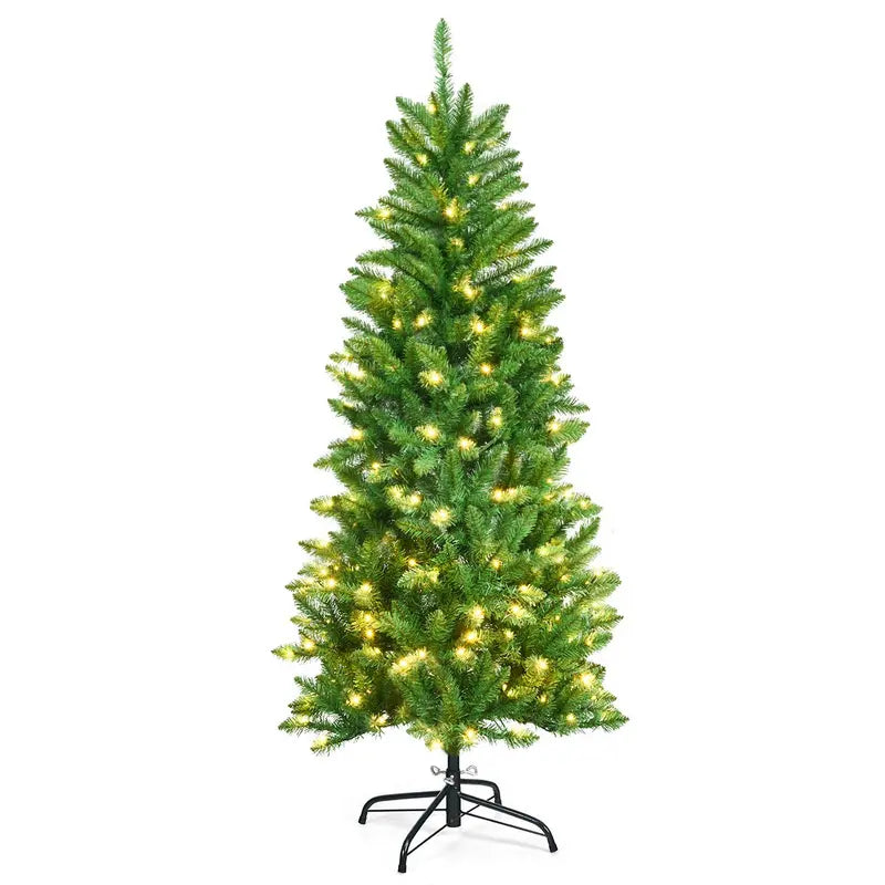 5-Foot Pre-Lit Pencil-Style Christmas Tree  Slim Hinged Fir with Integrated LED Lighting