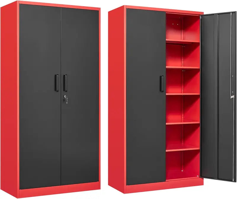 Heavy-Duty Lockable Metal Storage Cabinet  71-Inch Black Steel Unit with Six Shelves for Garage, Office, or Workshop Use