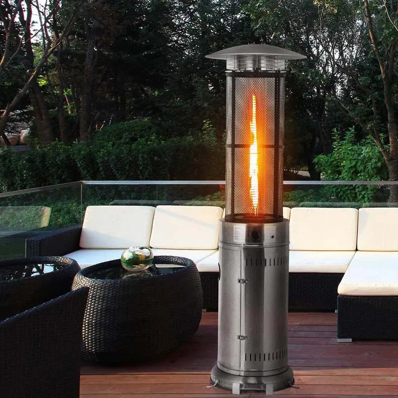 41,000 BTU Propane Patio Heater  Stainless Steel Standing Outdoor Heater with Glass Tube Element & Mobility Wheels