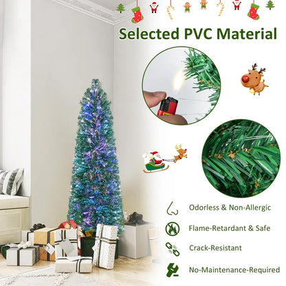 5-Foot Fiber-Optic Pencil-Style Christmas Tree for Compact Holiday Spaces