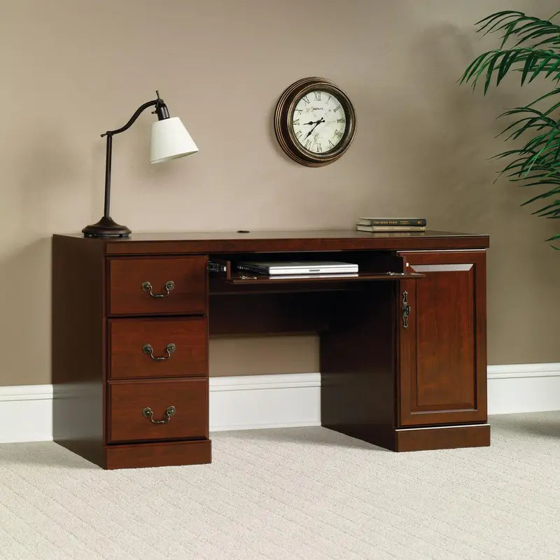 Sauder Heritage Hill Computer Credenza Desk  Classic Cherry Woodgrain Finish