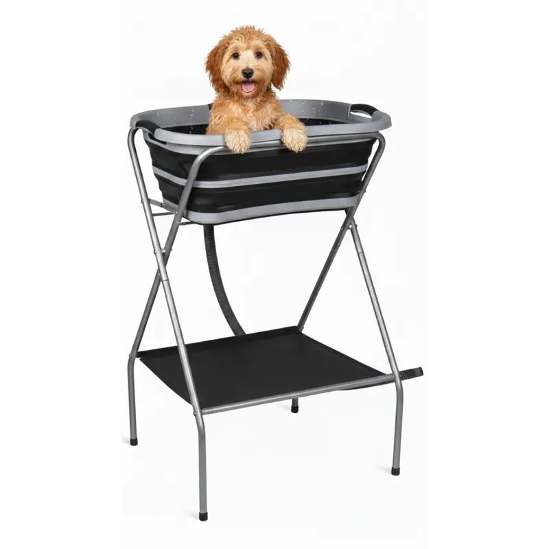 Collapsible Portable Dog Bath Tub with Integrated Drain Hose and Quick-Setup Aluminum Frame