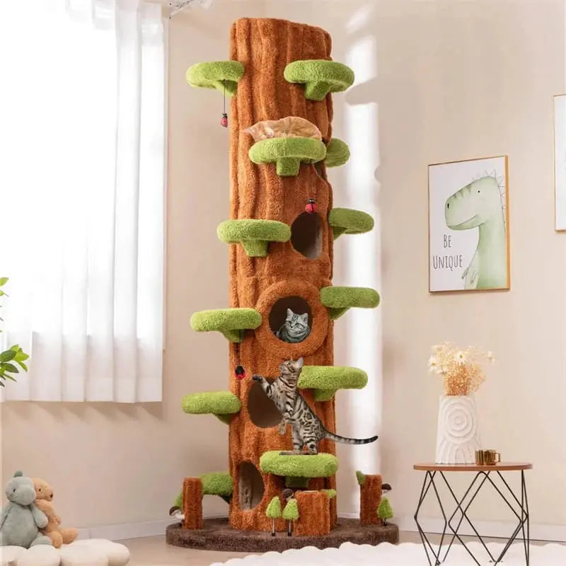 90.5-Inch Modern Cat Tree Tower  Realistic Multi-Level Indoor Play Structure with 5 Condos, Sisal Scratching Posts & Elevated Perches