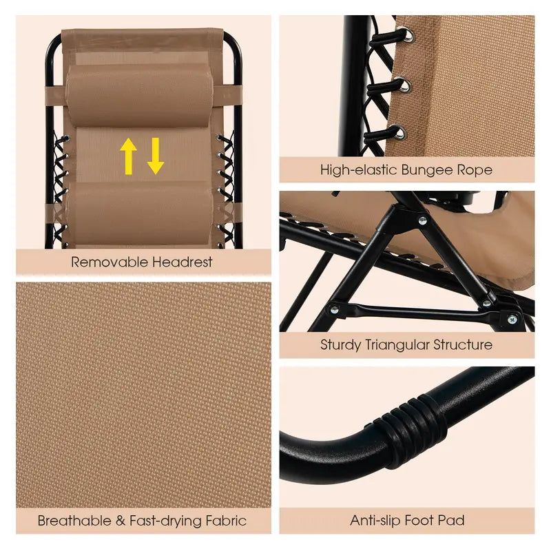 Zero Gravity Folding Lounge Chair  Reclining Ergonomic Patio Lounger