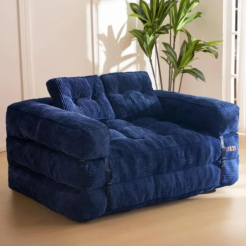 L-Shaped Folding Sofa Bed  Convertible Living Room Lounger with Armrests & Pillows