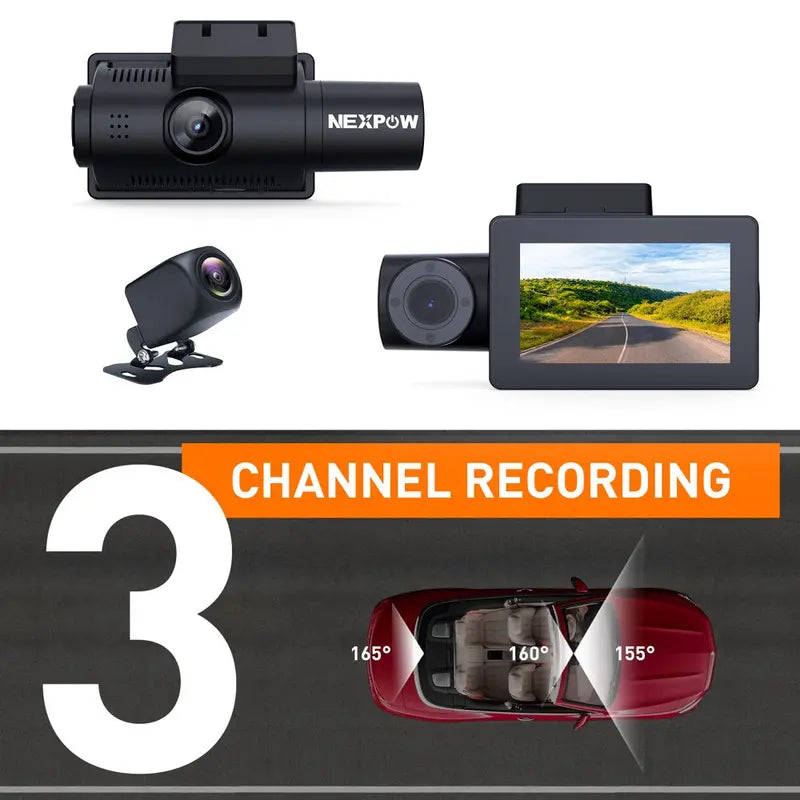 Nexpow Car Dash Cam 3 Channel, 4K Dash Camera Front and Rear, 3  LCD Screen