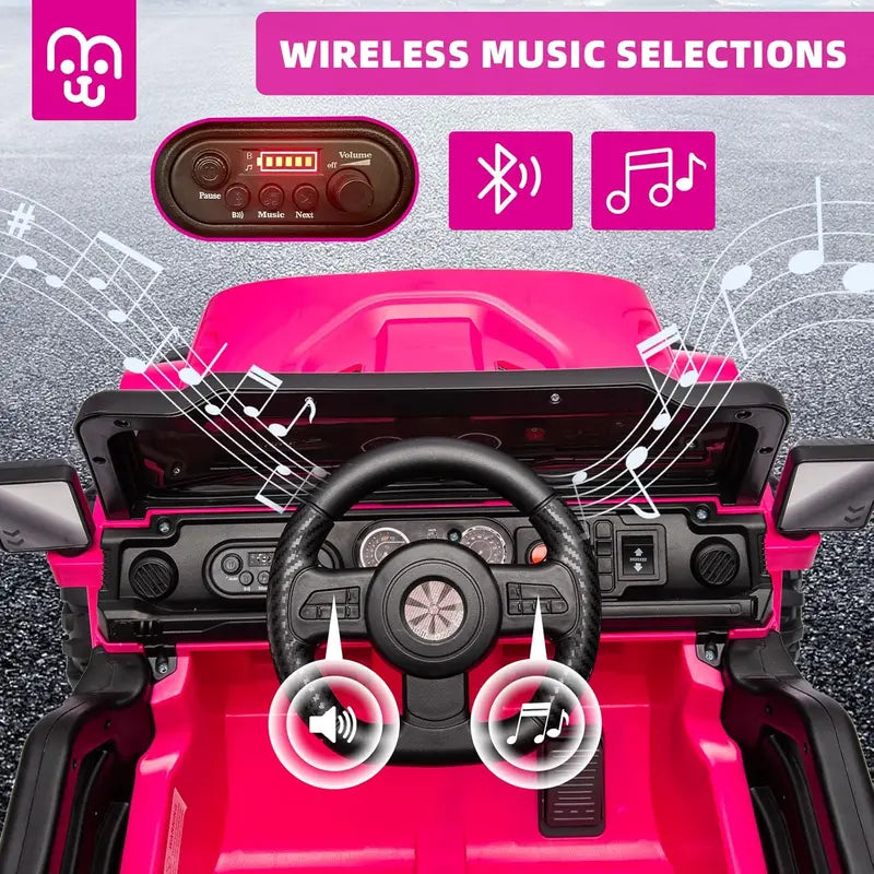 12V Kids Electric Ride-On Truck — Remote-Controlled, Twin 35W Motors, 3.5 MPH Max Speed, Bluetooth Speaker, LED Lights, Safety Belt
