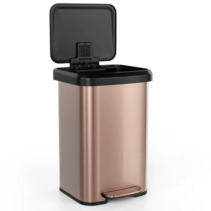 13-Gallon Stainless Steel Trash Can  Soft-Close Lid, Foot Pedal & Odor Control