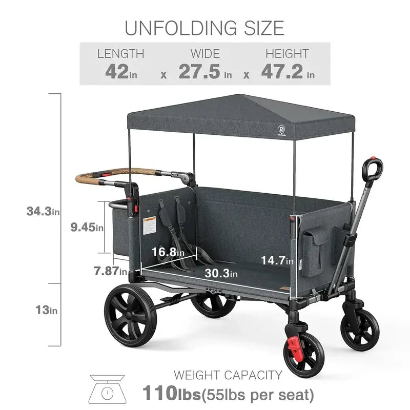 EVER ADVANCED 2-Child Wagon Stroller  Side-Zip Entry, Adjustable Handle & Push-Pull All-Terrain Mobility