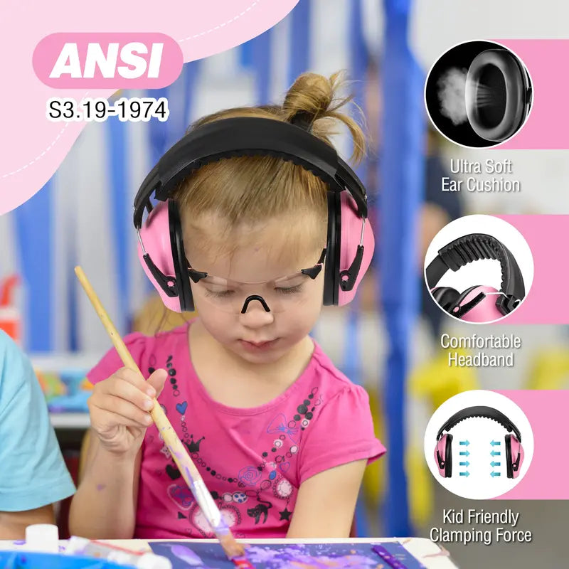 WORKPRO Kids’ Noise-Reducing Safety Earmuffs — Lightweight Hearing Protection, Pink Ribbon Design