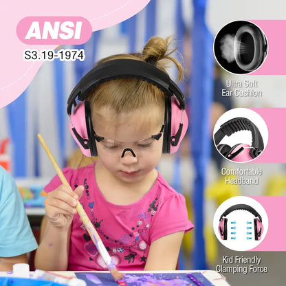 WORKPRO Kids’ Noise-Reducing Safety Earmuffs — Lightweight Hearing Protection, Pink Ribbon Design