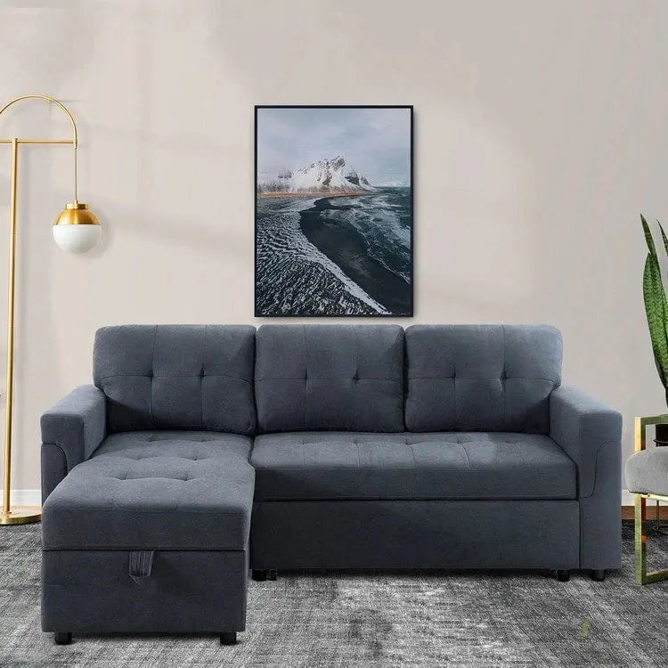 Convertible Modular Sectional Sofa  Reversible Design with Sleeper Bed & Concealed Chaise Compartment