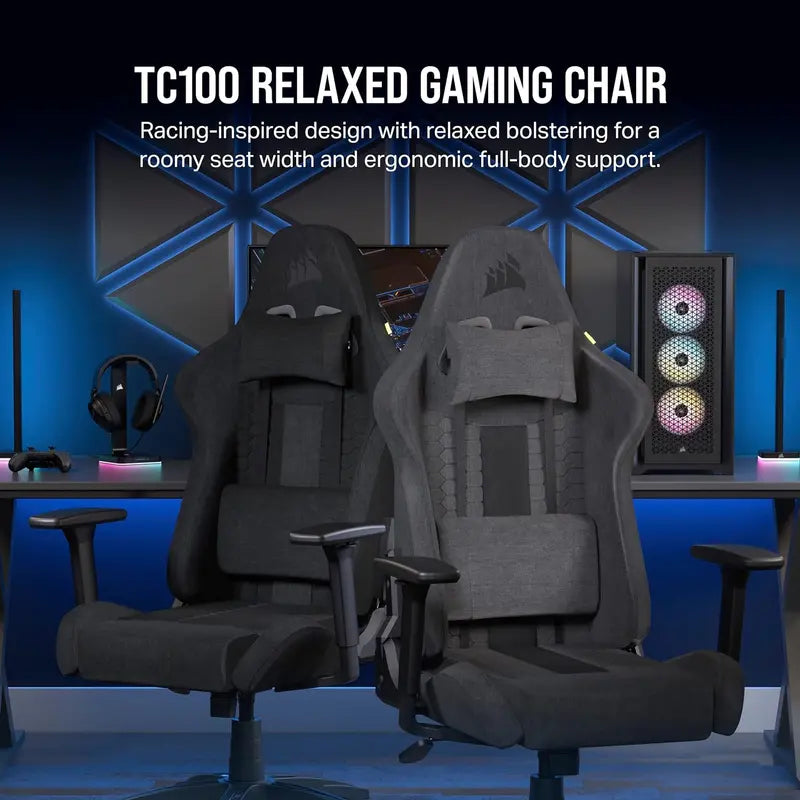 TC100 Relaxed Gaming Chair by TC, One Size, Gray & Black  Ergonomic Comfort for Gamers