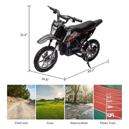 Kids’ 36V Electric Dirt Bike  350W Brushless Motor, 15.5 MPH Max Speed, LED Headlight & Dual Brakes for Ages 816