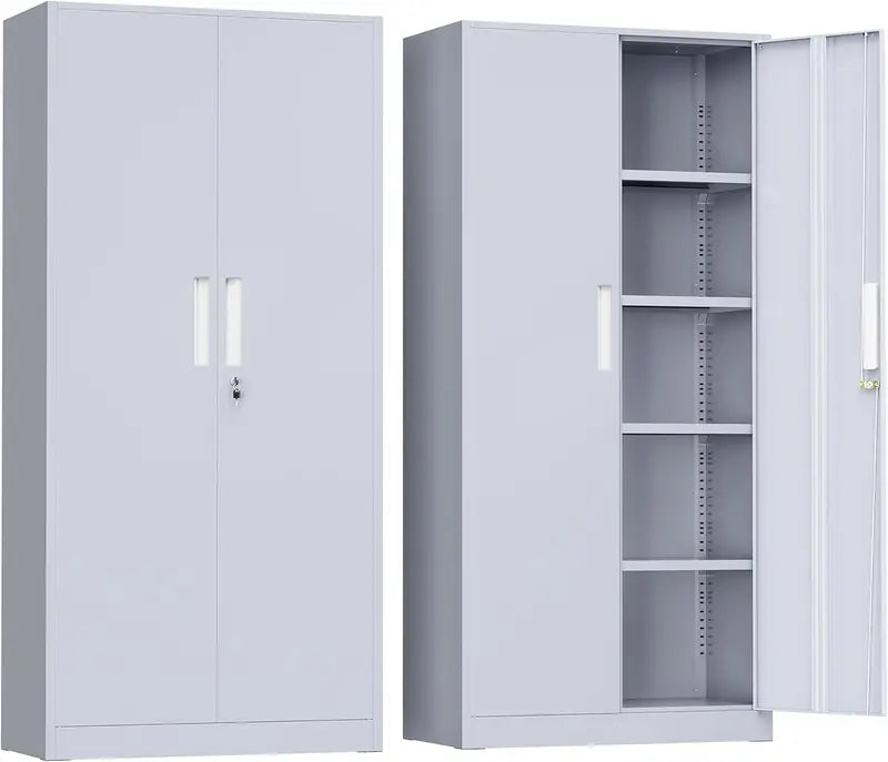 Greenvelly 72-Inch Locking Metal Storage Cabinet — 2-Door Garage or Office Organizer with Adjustable Shelves