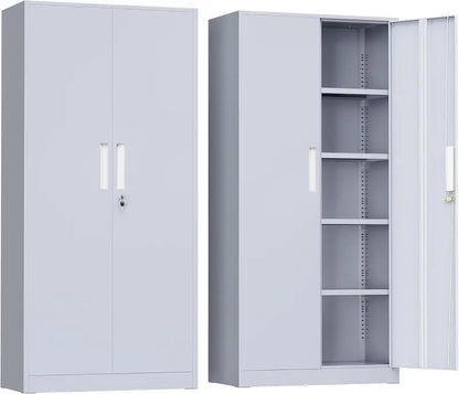Greenvelly 72-Inch Locking Metal Storage Cabinet — 2-Door Garage or Office Organizer with Adjustable Shelves