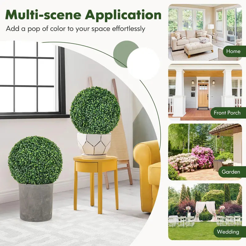 Set of Two 16-Inch Faux Boxwood Topiaries  Compact Round Hedge Balls for Weddings &amp; Home Styling
