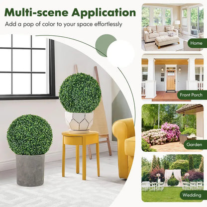 Set of Two 16-Inch Faux Boxwood Topiaries  Compact Round Hedge Balls for Weddings &amp; Home Styling