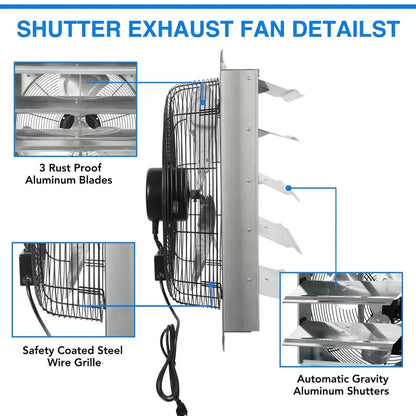 KEN BROWN 20″ Corrosion-Resistant Shutter Exhaust Fan with Automatic Aluminum Shutters for Superior Airflow